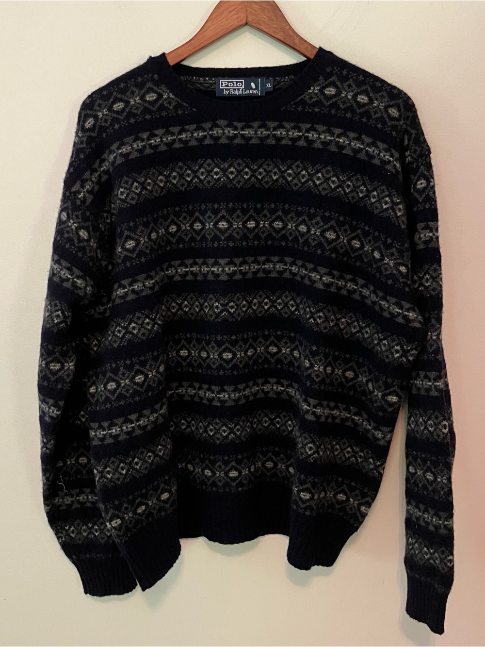 Vintage Polo Ralph Lauren Navy Fair Isle Sweater Mens XL Wool Nordic Ski Preppy